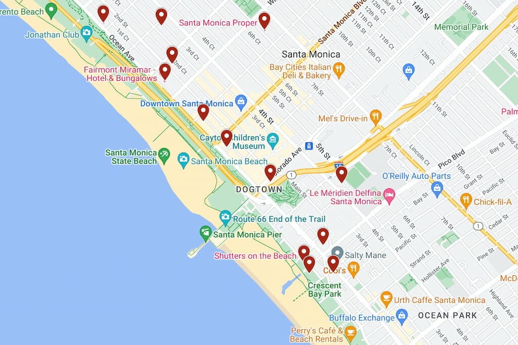 Best Boutique Hotels near Santa Monica Beach Map