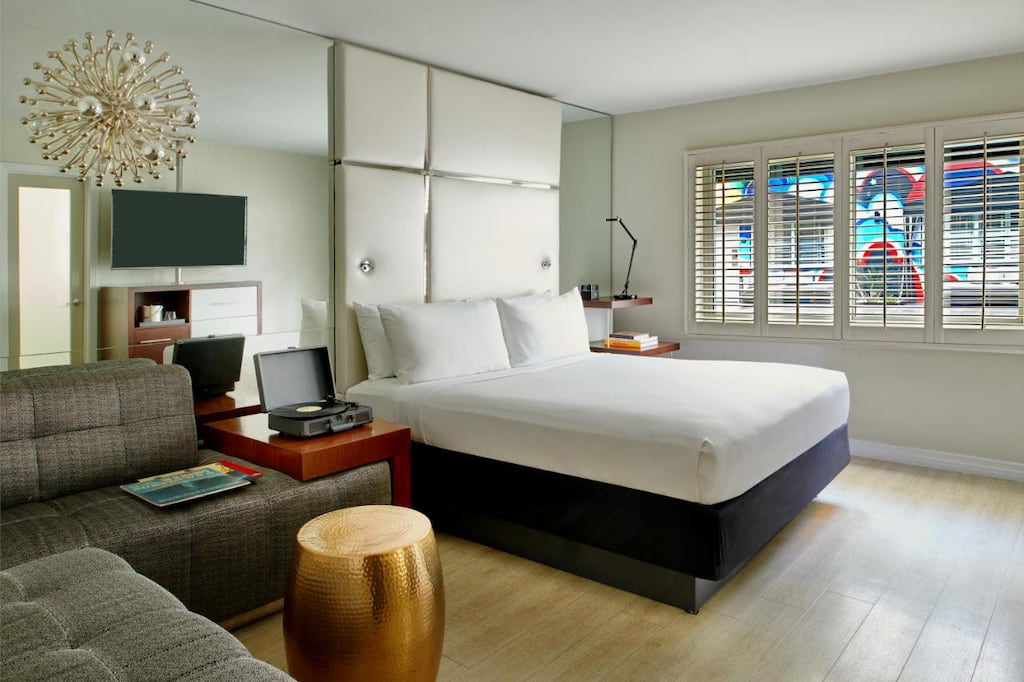 A modern room in one of the West Hollywood hotels with modern furniture.