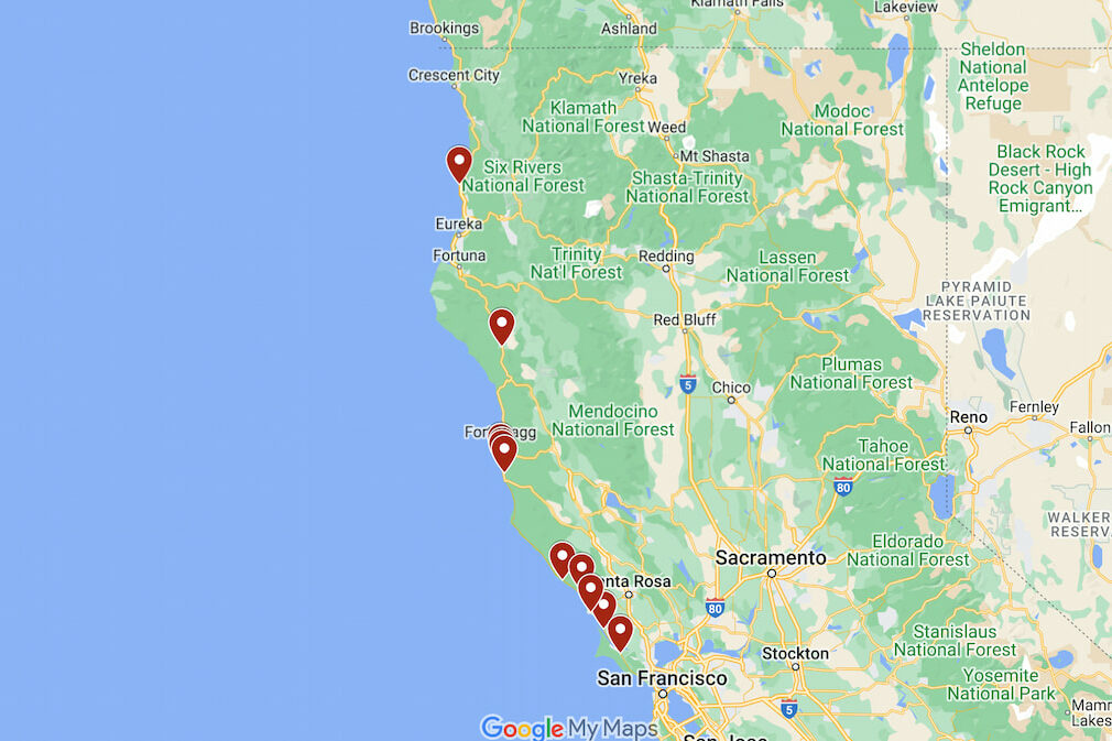 Northern California Coast Hotels Map
