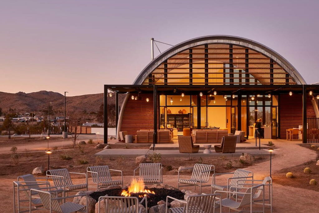 One of the unique hotels in California with an outdoor common area with firepit.