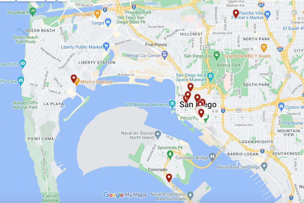 Digital Map of the best boutique hotels in San Diego California